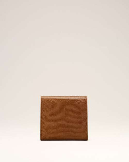 Brown lizard embossed Paris Paris leather compact wallet - Woman - 5 - AMI Paris - Ami Paris