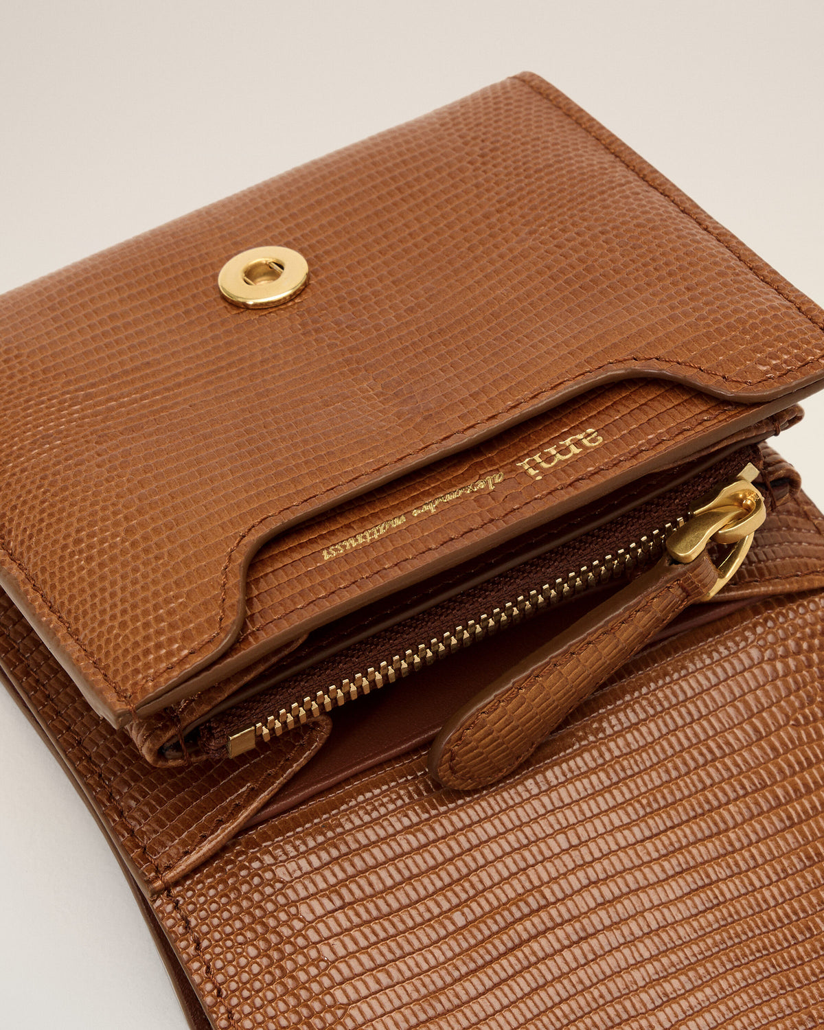 Brown lizard embossed Paris Paris leather compact wallet - 3
