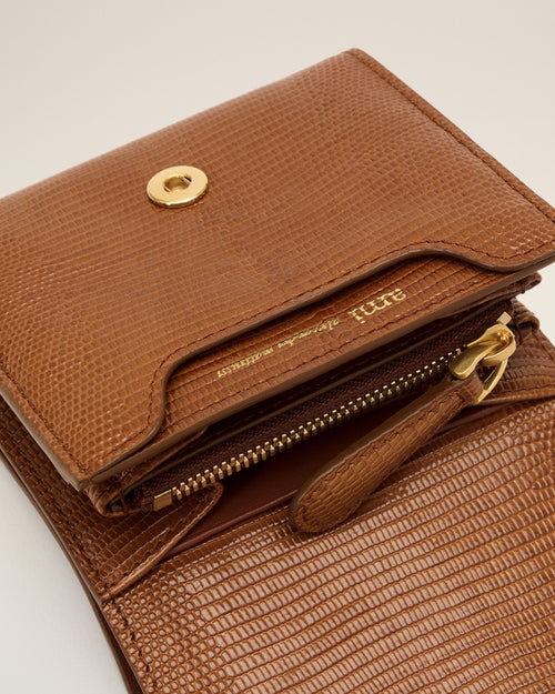 Brown lizard embossed Paris Paris leather compact wallet - Woman - 6 - AMI Paris - Ami Paris