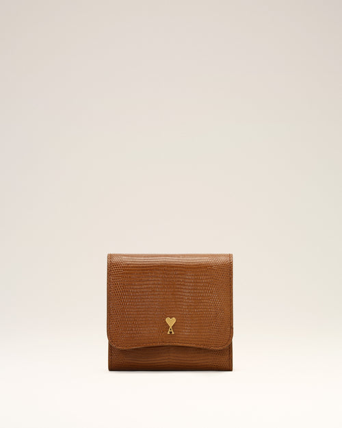 Brown lizard embossed Paris Paris leather compact wallet - Man - 1 - AMI Paris - Ami Paris