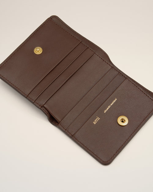 Brown Smooth Leather Carrousel Folded Wallet - Woman - 6 - AMI Paris - Ami Paris