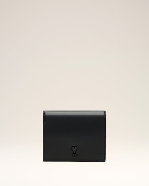 Cartera de doble hoja Ami de Cœur de piel de vaca negra - 1 - Ami Paris