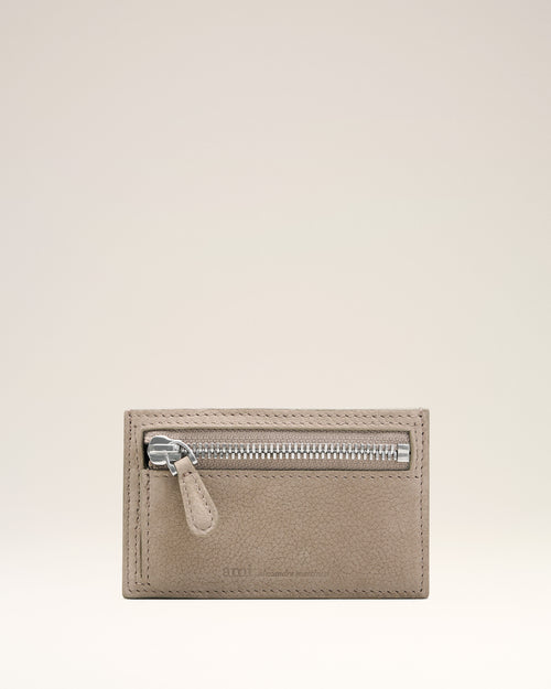 Grey Cow Leather Carrousel Zipped Card Holder - TAUPE GREY - Ami Paris