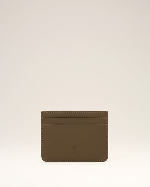 Brown cowhide leather card holder with Ami de Coeur - TRUFFLE - Ami Paris