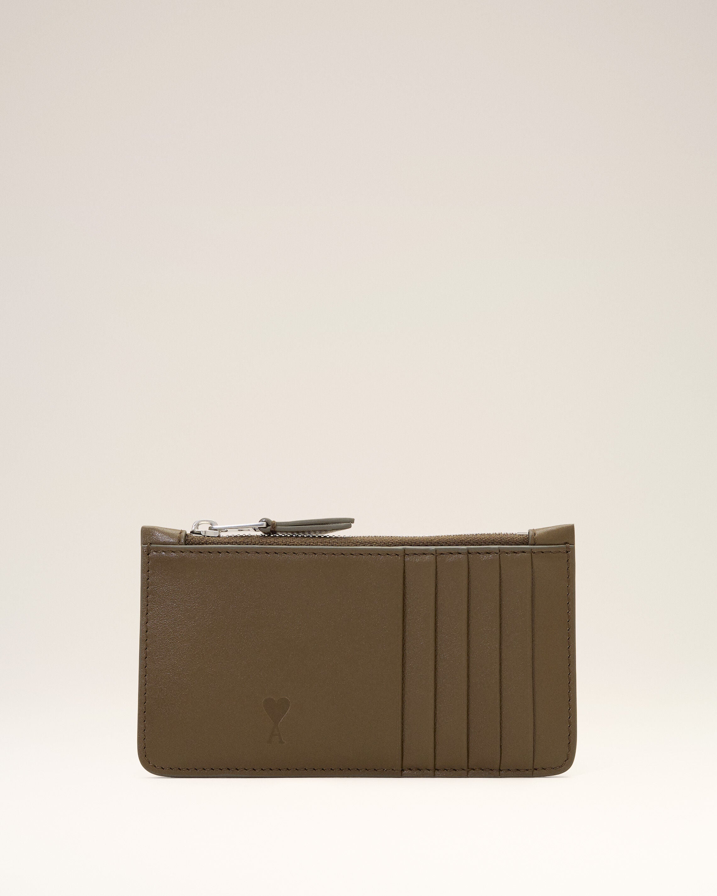Brown zipped cowhide leather card holder with Ami de Coeur - 4