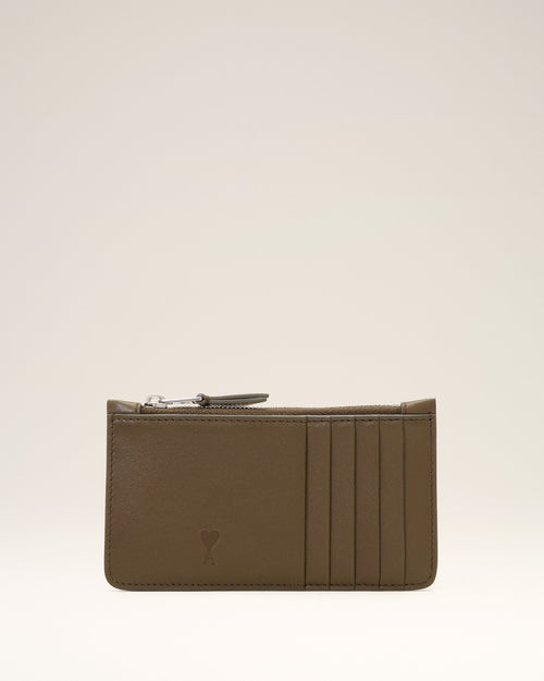 Brown zipped cowhide leather card holder with Ami de Coeur - Woman - 4 - AMI Paris - Ami Paris