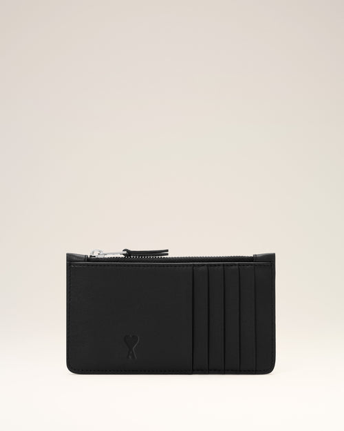 Black zipped cowhide leather card holder with Ami de Coeur - Man - 1 - AMI Paris - Ami Paris