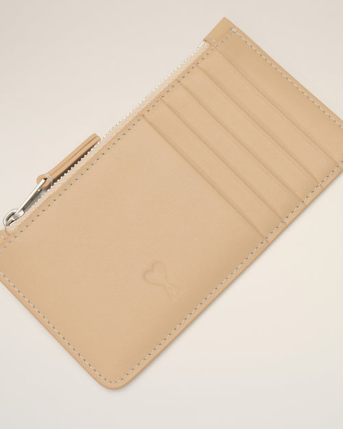 Tarjetero Ami de Cœur beige con cremallera de cuero de vaca - Mujer - 6 - AMI Paris - Ami Paris