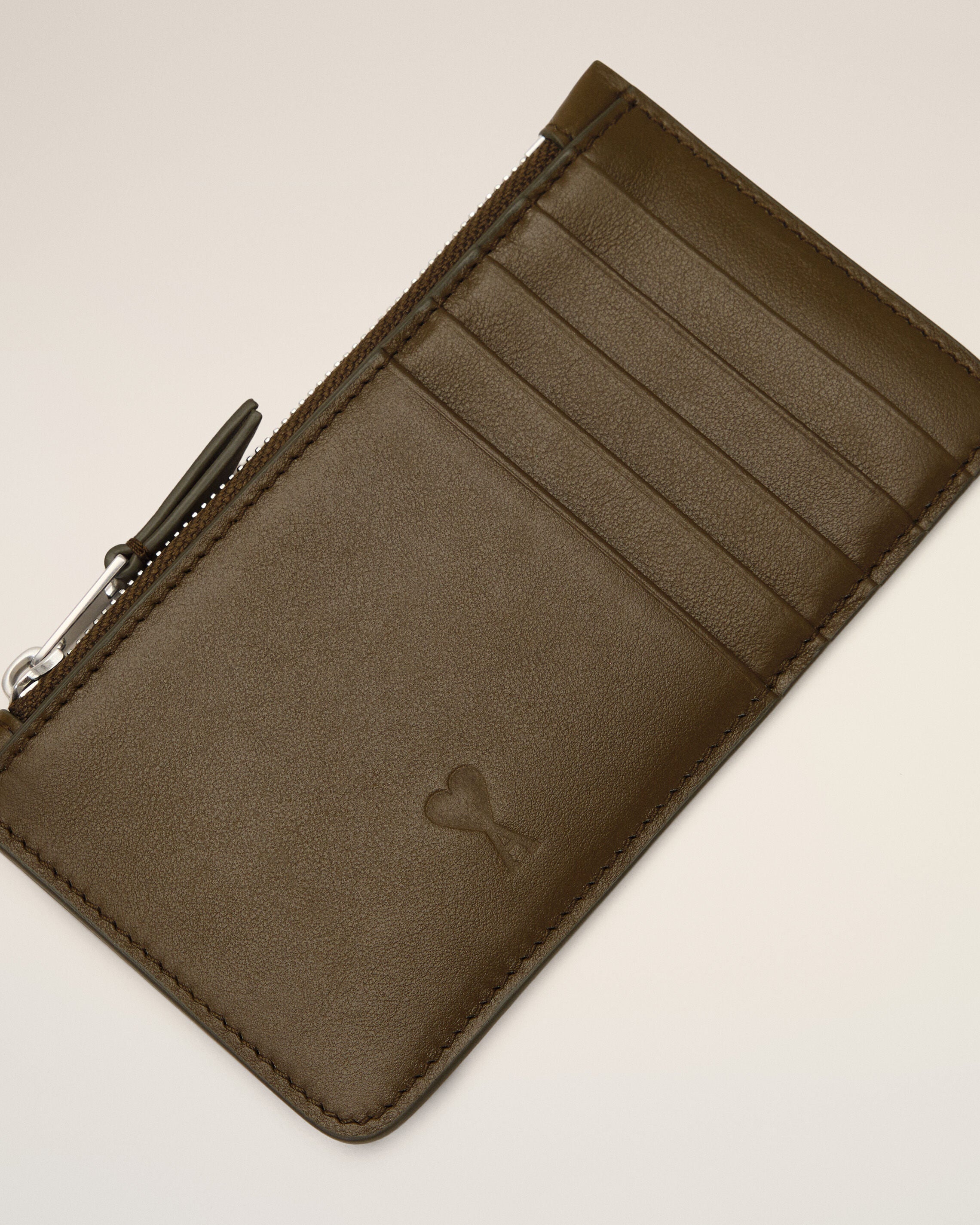 Brown zipped cowhide leather card holder with Ami de Coeur - 6