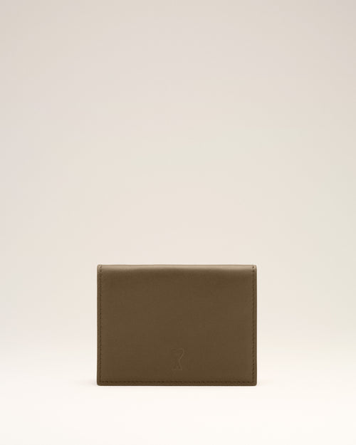 Brown cowhide leather trifold wallet with Ami de Coeur - TRUFFLE - Ami Paris