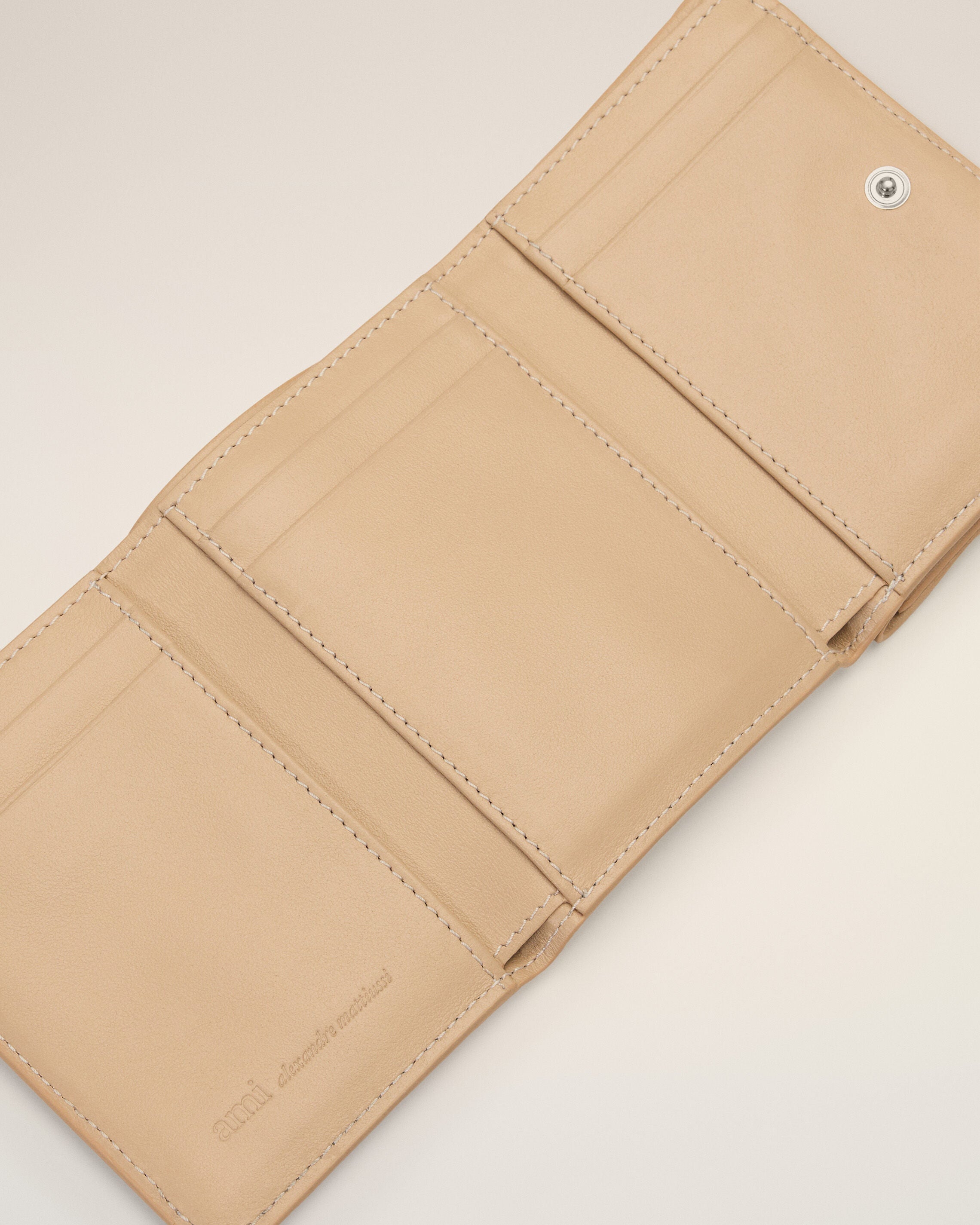 Beige cowhide leather trifold wallet with Ami de Coeur - 6
