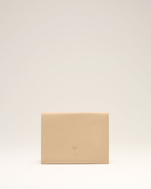 Beige cowhide leather trifold wallet with Ami de Coeur - MASTIC BEIGE - Ami Paris
