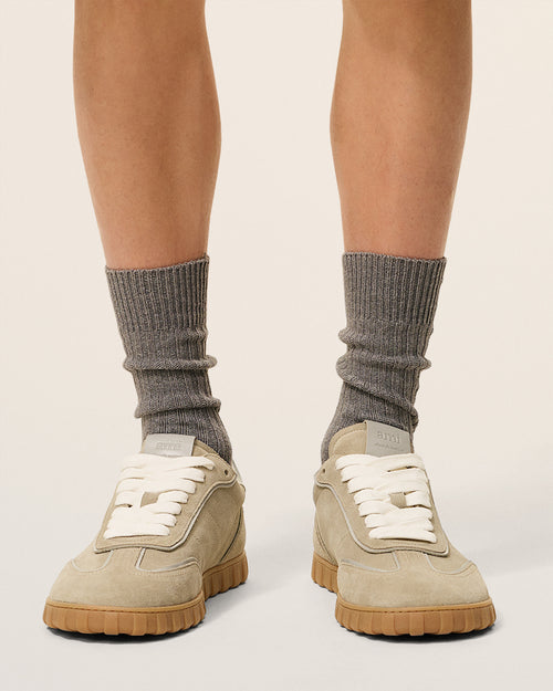 Grey Leather Low Top Step Sneakers - 1 - Ami Paris