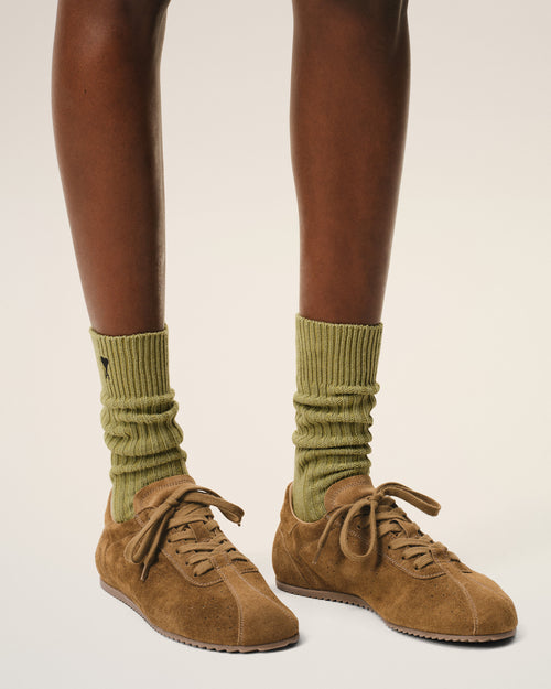                                 Brown Cow Leather Soft Sneakers - 3                             - Ami Paris