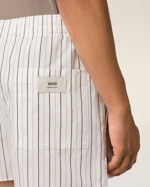 Short Blanc Et Bleu Court Elastiqué En Coton - Homme - 5 - AMI Paris - Ami Paris