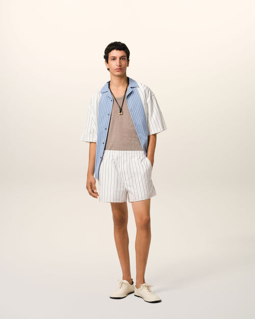 Short Blanc Et Bleu Court Elastiqué En Coton - Homme - 2 - AMI Paris - Ami Paris