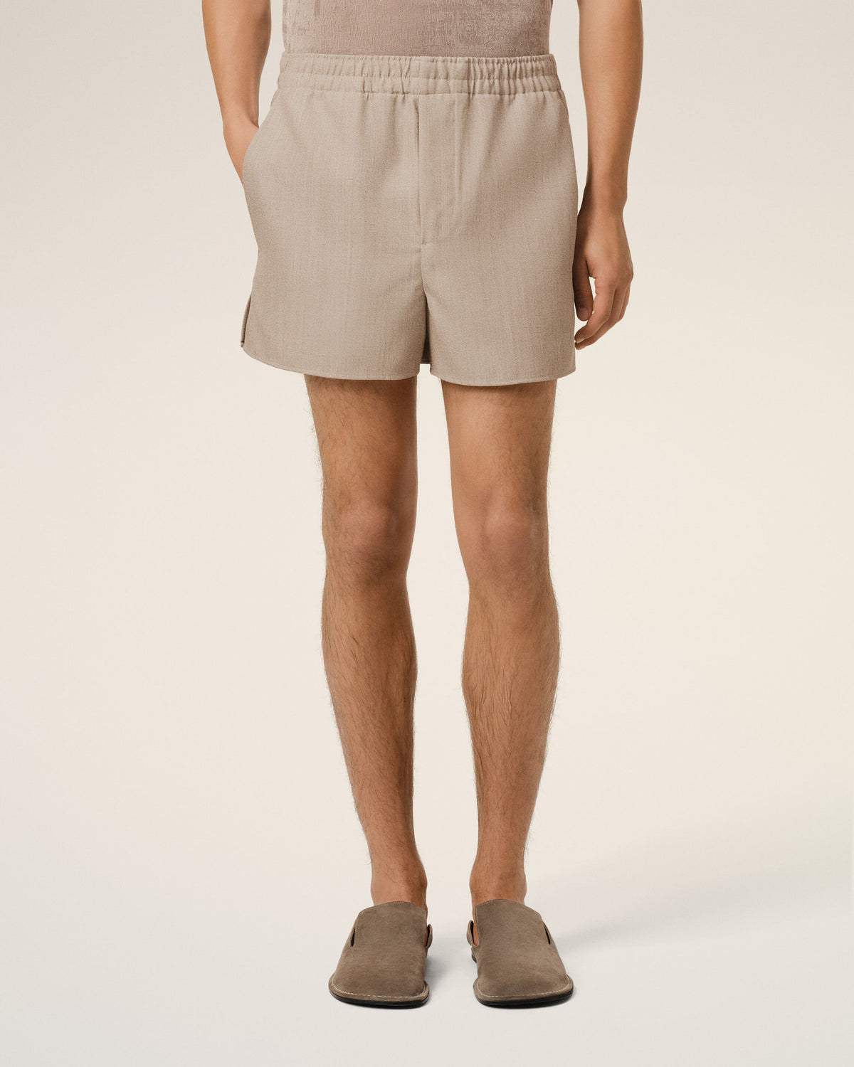 Short Beige Court Elastiqué En Laine - 3
