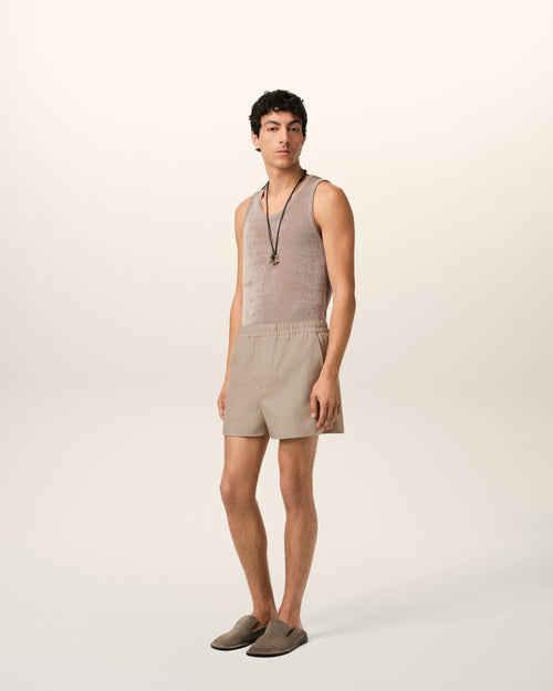 Short Beige Court Elastiqué En Laine - Homme - 6 - AMI Paris - Ami Paris