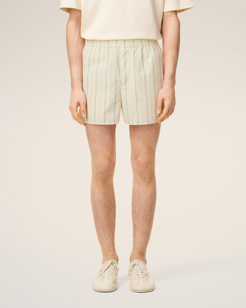 Beige Cotton Striped Short - 3 - Ami Paris
