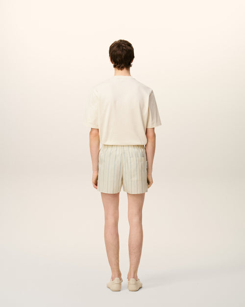 Beige Cotton Striped Short - 4 - Ami Paris