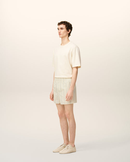 Beige Cotton Striped Short - 6 - Ami Paris