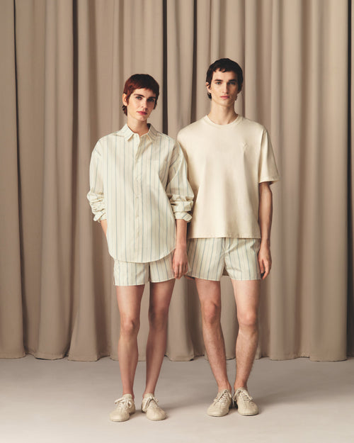 Beige Cotton Striped Short - 13 - Ami Paris