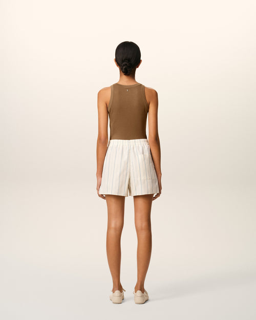 Beige Cotton Striped Short - 10 - Ami Paris