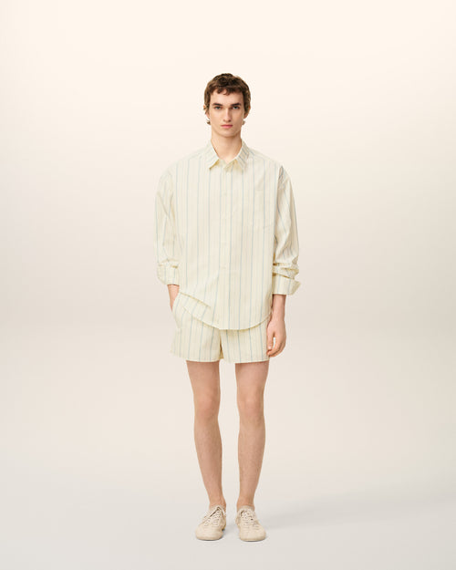 Beige Cotton Striped Short - 2 - Ami Paris