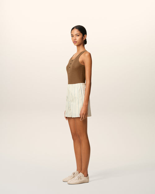Beige Cotton Striped Short - 12 - Ami Paris