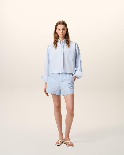                                     Blue Cotton Elasticated Shorts - 3                                 - Ami Paris
