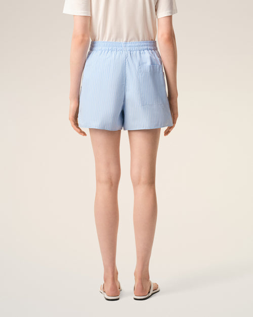 Short Court Bleu Elastiqué en Coton - 11 - Ami Paris