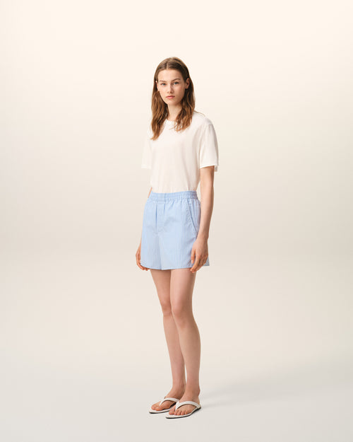 Short Court Bleu Elastiqué en Coton - 13 - Ami Paris