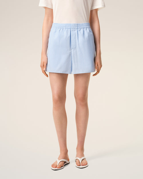 Short Court Bleu Elastiqué en Coton - 10 - Ami Paris