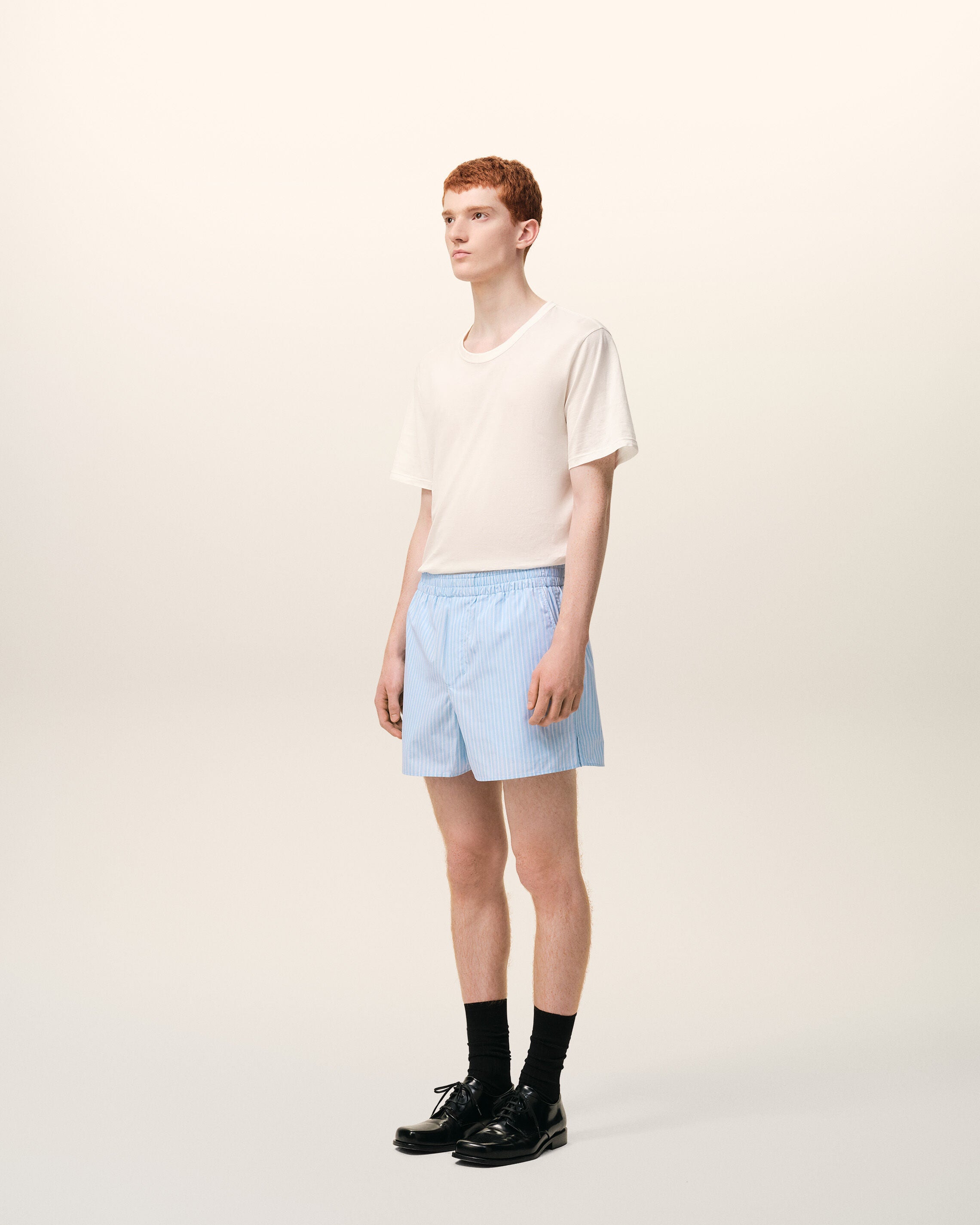 ブルー コットン エラスティック ショートパンツ カシミアブルー
