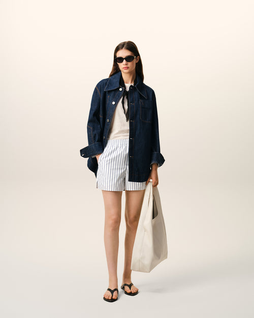 White Cotton Elasticated Shorts - 9 - Ami Paris