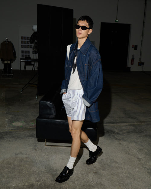 White Cotton Elasticated Shorts - 7 - Ami Paris