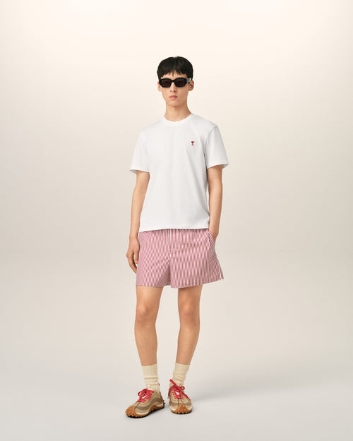 Red striped cotton shorts with Ami de Coeur arrow - 1 - Ami Paris