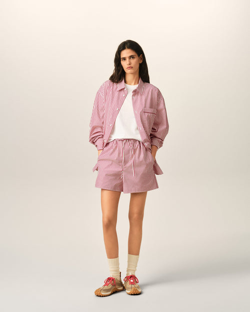                                 Red striped cotton shorts with Ami de Coeur arrow - 3                             - Ami Paris
