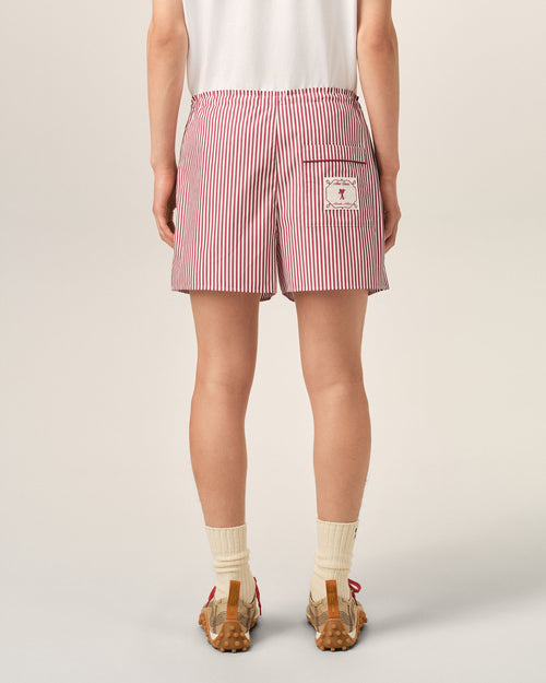 Short rouge à rayures en coton Ami de Coeur flèche - Homme - 4 - AMI Paris - Ami Paris