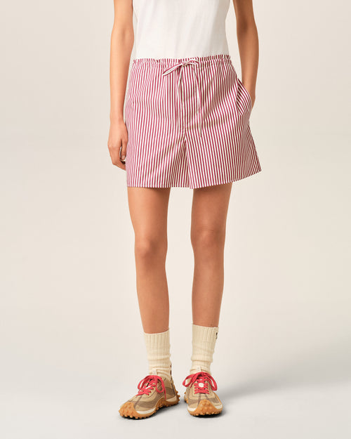 Short rouge à rayures en coton Ami de Coeur flèche - Femme - 9 - AMI Paris - Ami Paris