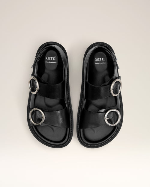 Black Leather Fussbet Midi Sandals - 10 - Ami Paris