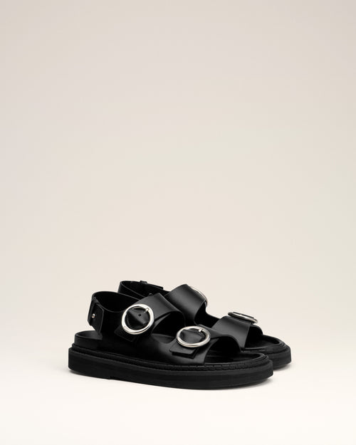 Black Leather Fussbet Midi Sandals - 8 - Ami Paris