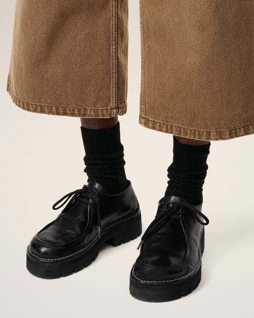 Black Leather Anatomical Toe Derbies - 2 - Ami Paris