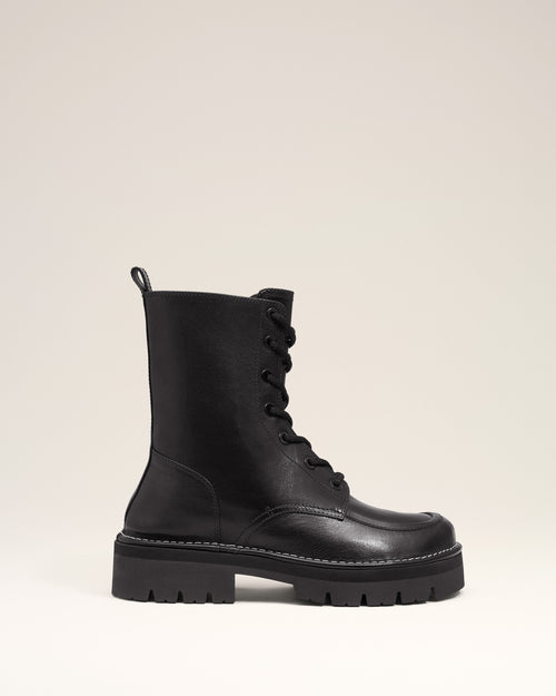 Black Leather Anatomical Toe Laced Up Boots - 1 - Ami Paris