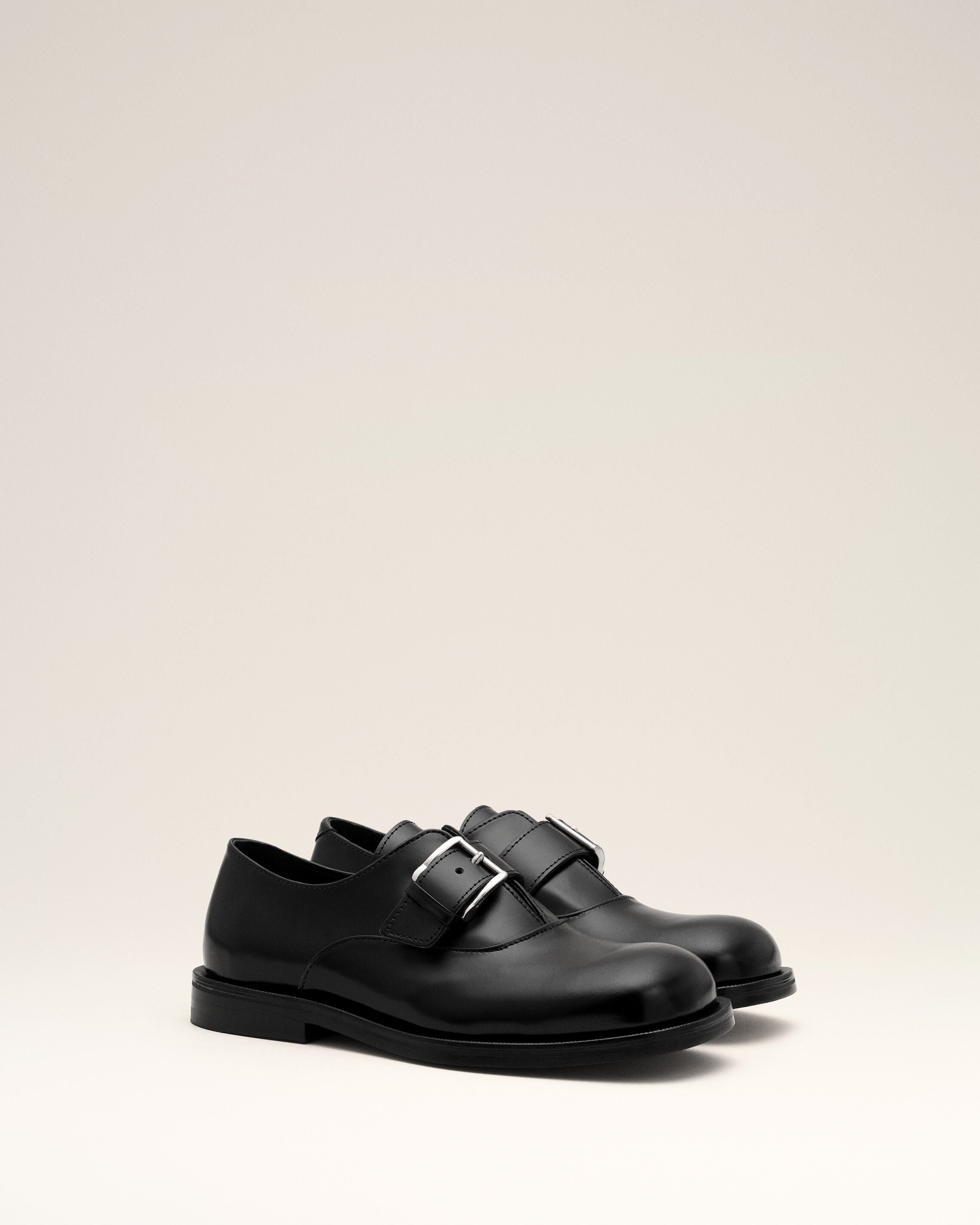 Black cow leather monk strap shoes - 8
