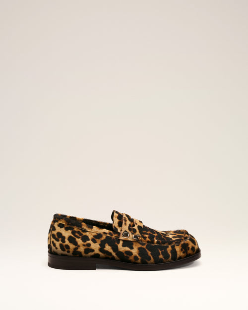                                     Mocasines de cuero de vacuno con estampado de leopardo negro - 3                                 - Ami Paris