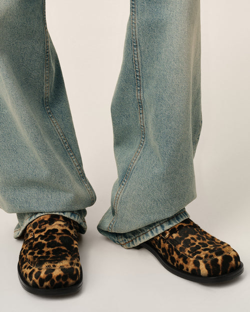 Mocasines de cuero de vacuno con estampado de leopardo negro - 1 - Ami Paris