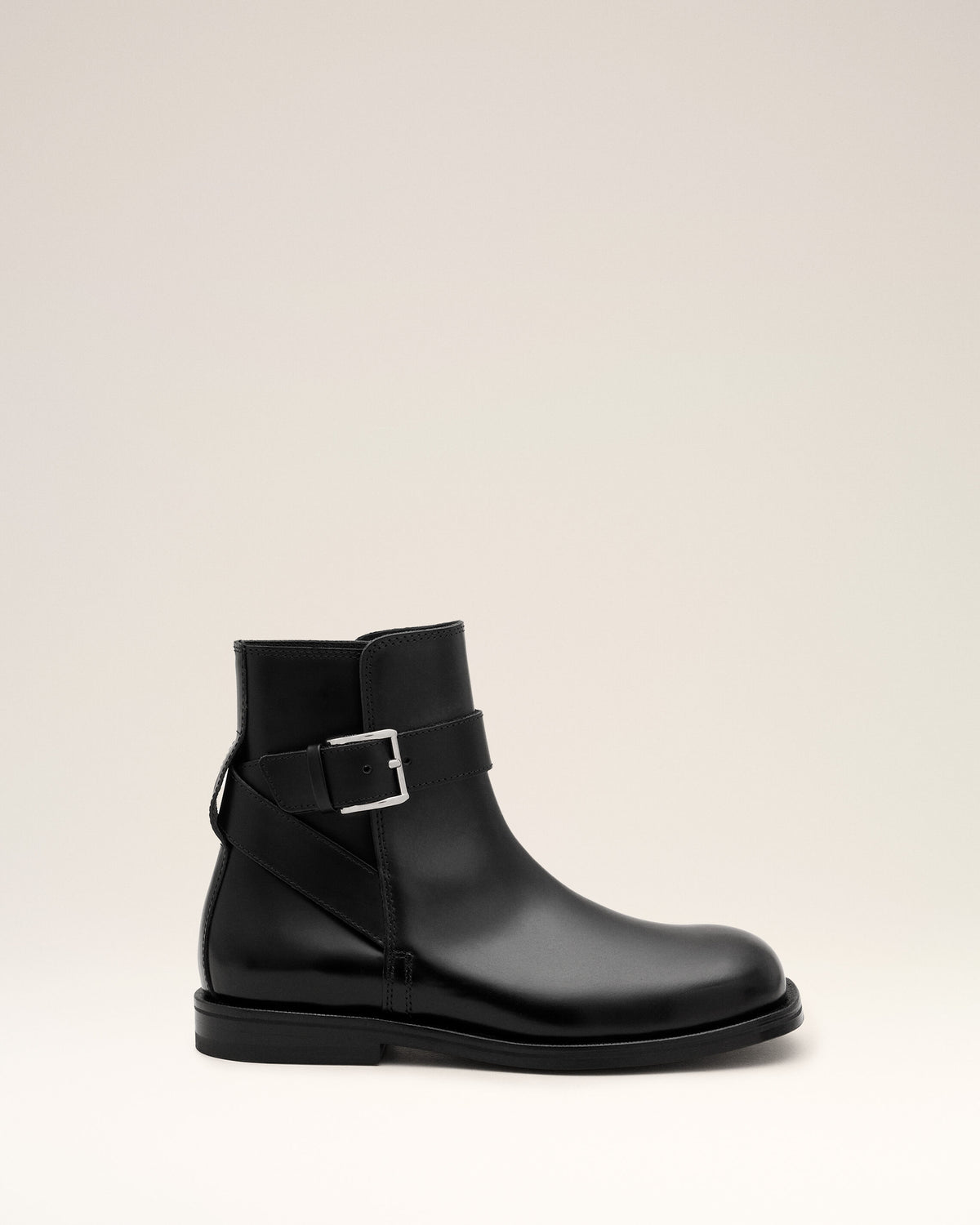 Black buckle cow leather boots - 1