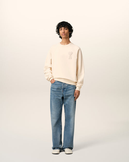Beige Cotton Ami de Coeur Patch Sweatshirt - 1 - Ami Paris