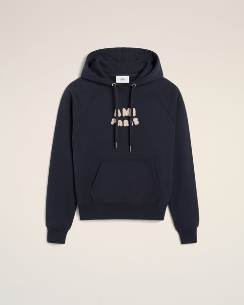 Navy Cotton Hoodie With Ami Paris Patch - 2 - Ami Paris